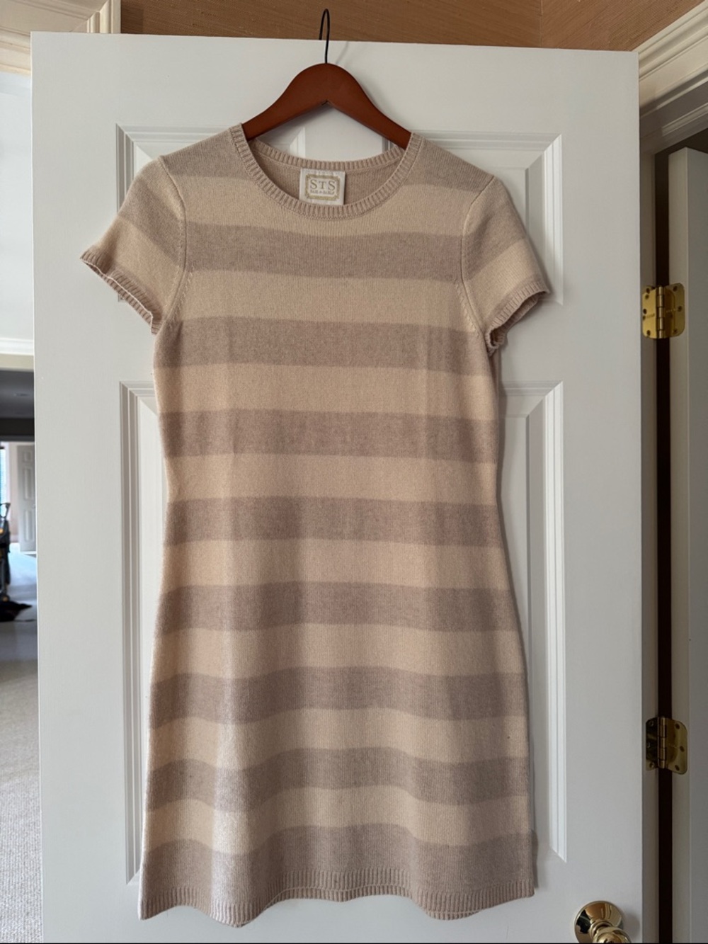 Sail to Sable Cream and Beige Striped Knit Mini Dress